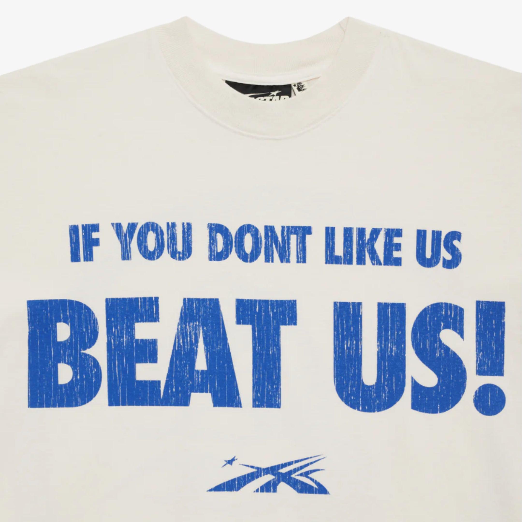 Hellstar Sports T-Shirt 'Beat Us!' White / Blue SS24 - Buy Now