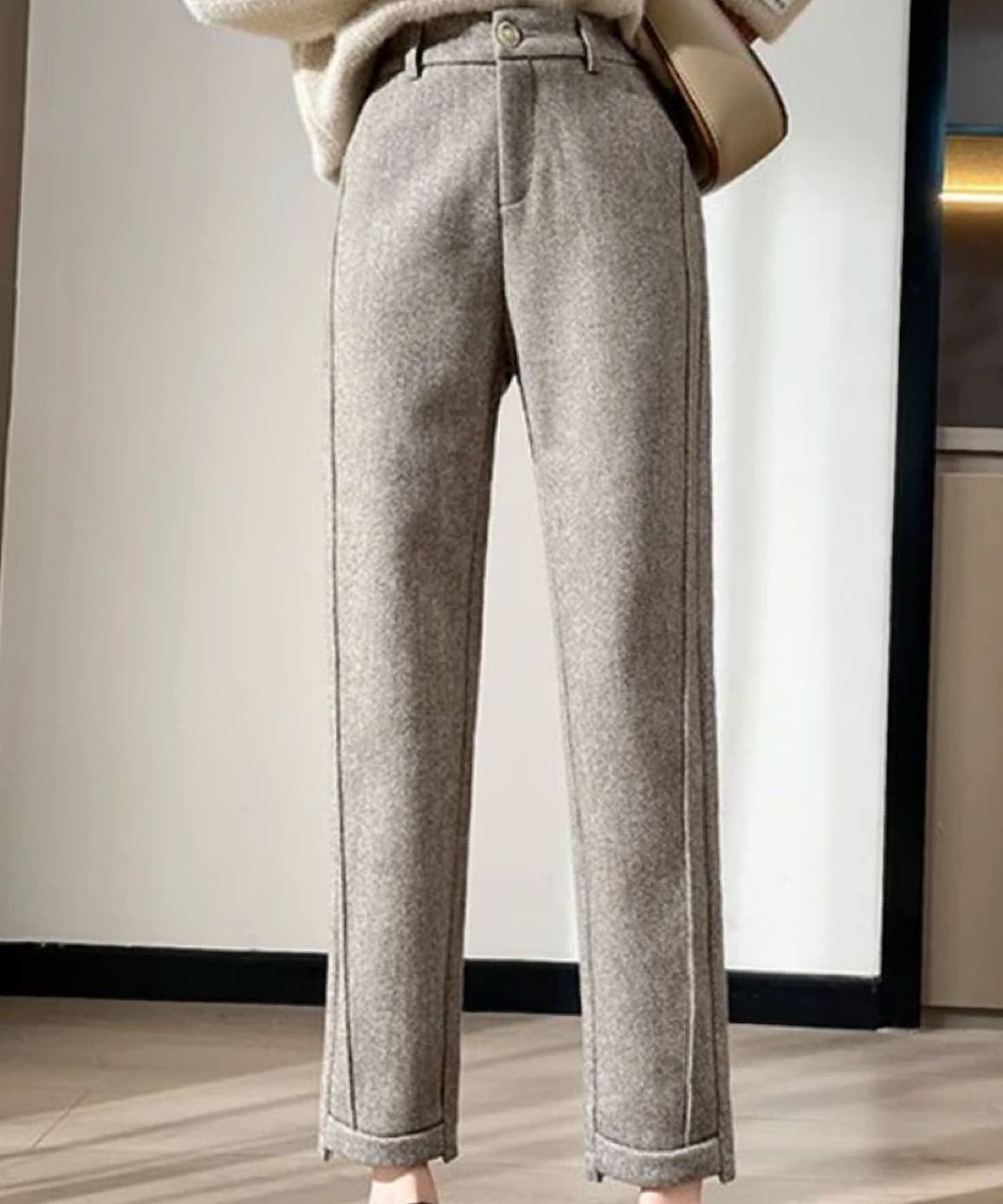 Herringbone Knit High Waist Ankle Pants