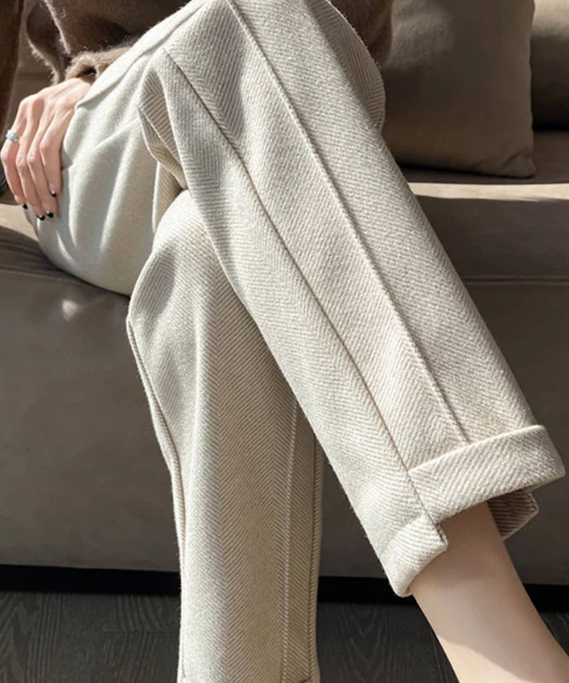 Herringbone Knit High Waist Ankle Pants