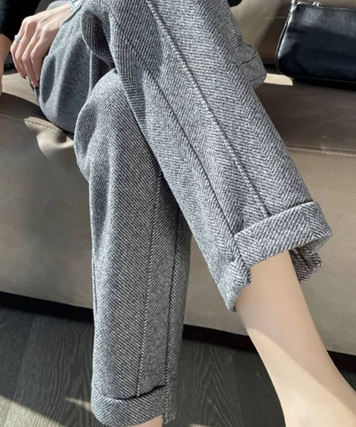 Herringbone Knit High Waist Ankle Pants