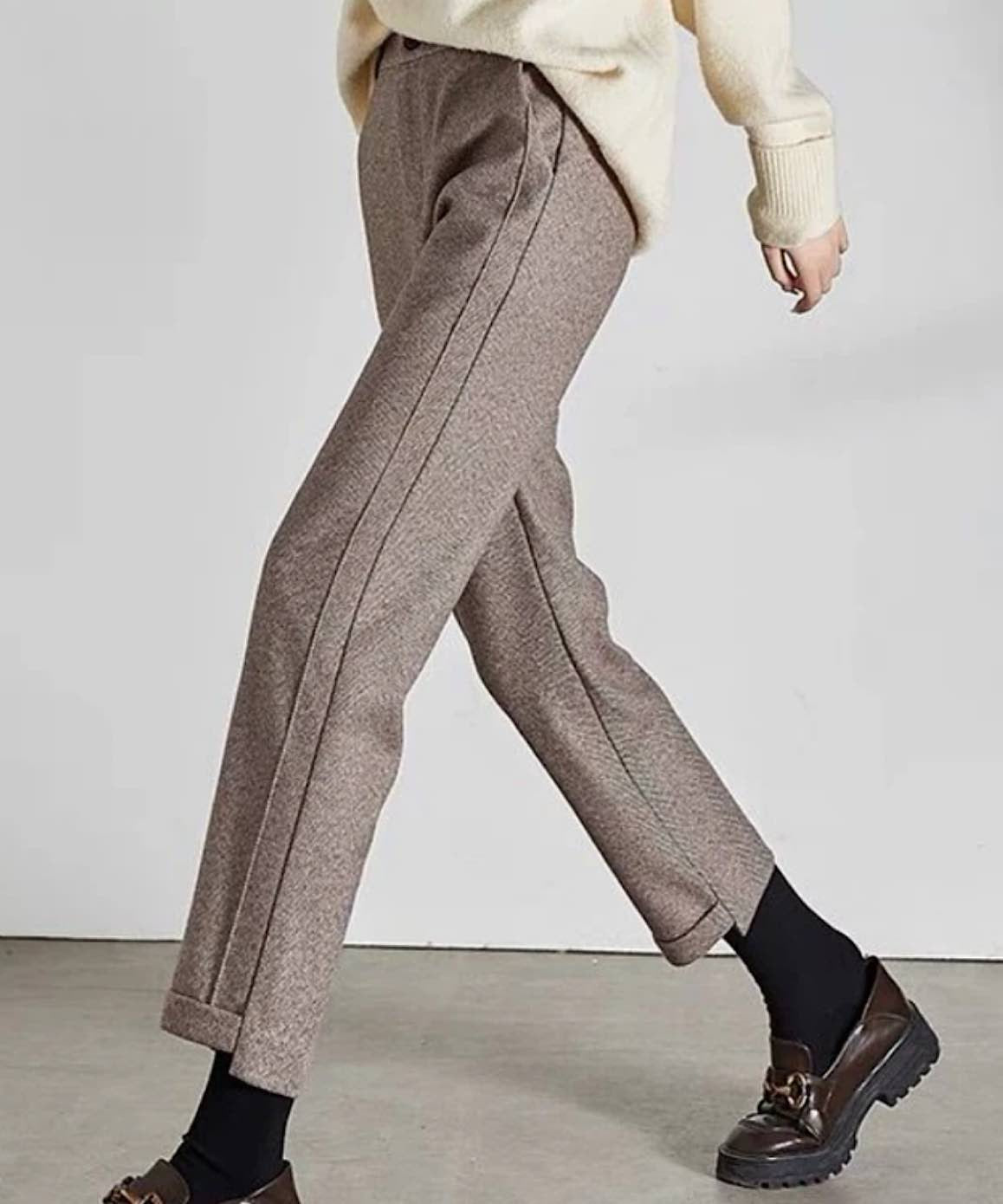 Herringbone Knit High Waist Ankle Pants