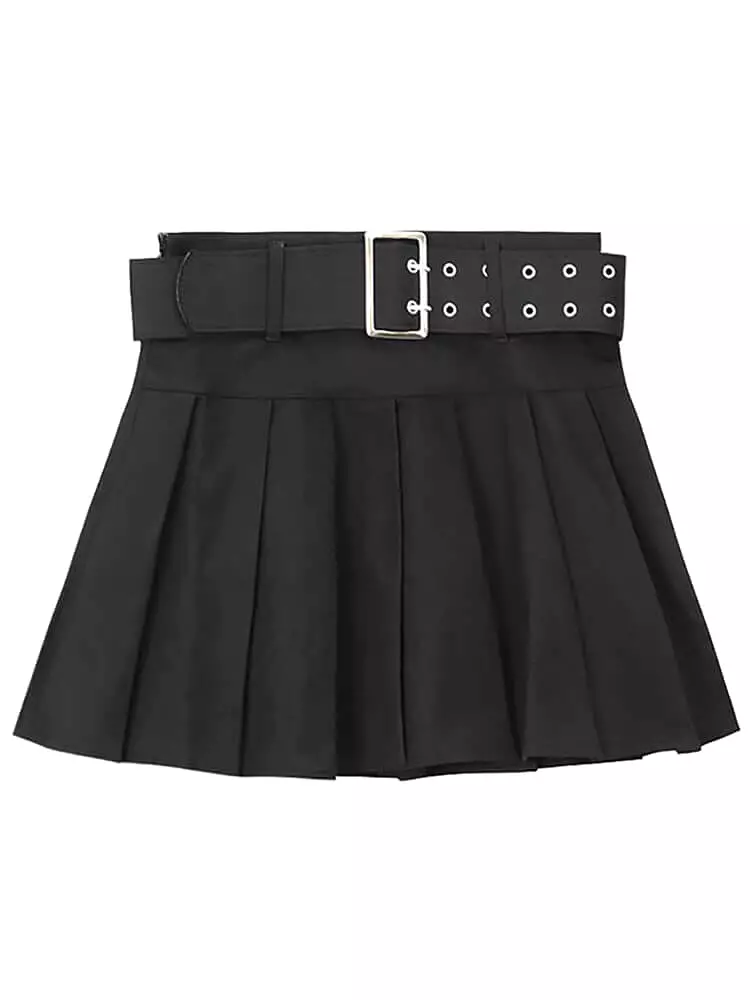 High waist pleated skirt with belt - BY8122.