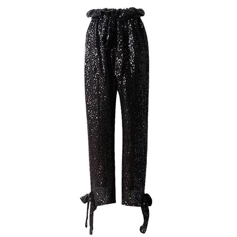 High Waisted Sequin Bow Pants