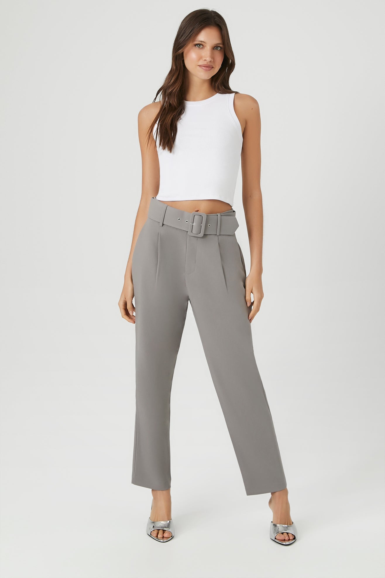 High-Waisted Trousers with Straight-Leg and Ankle Belt