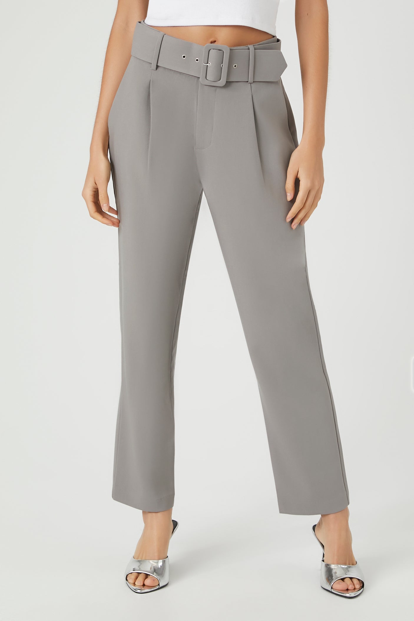 High-Waisted Trousers with Straight-Leg and Ankle Belt