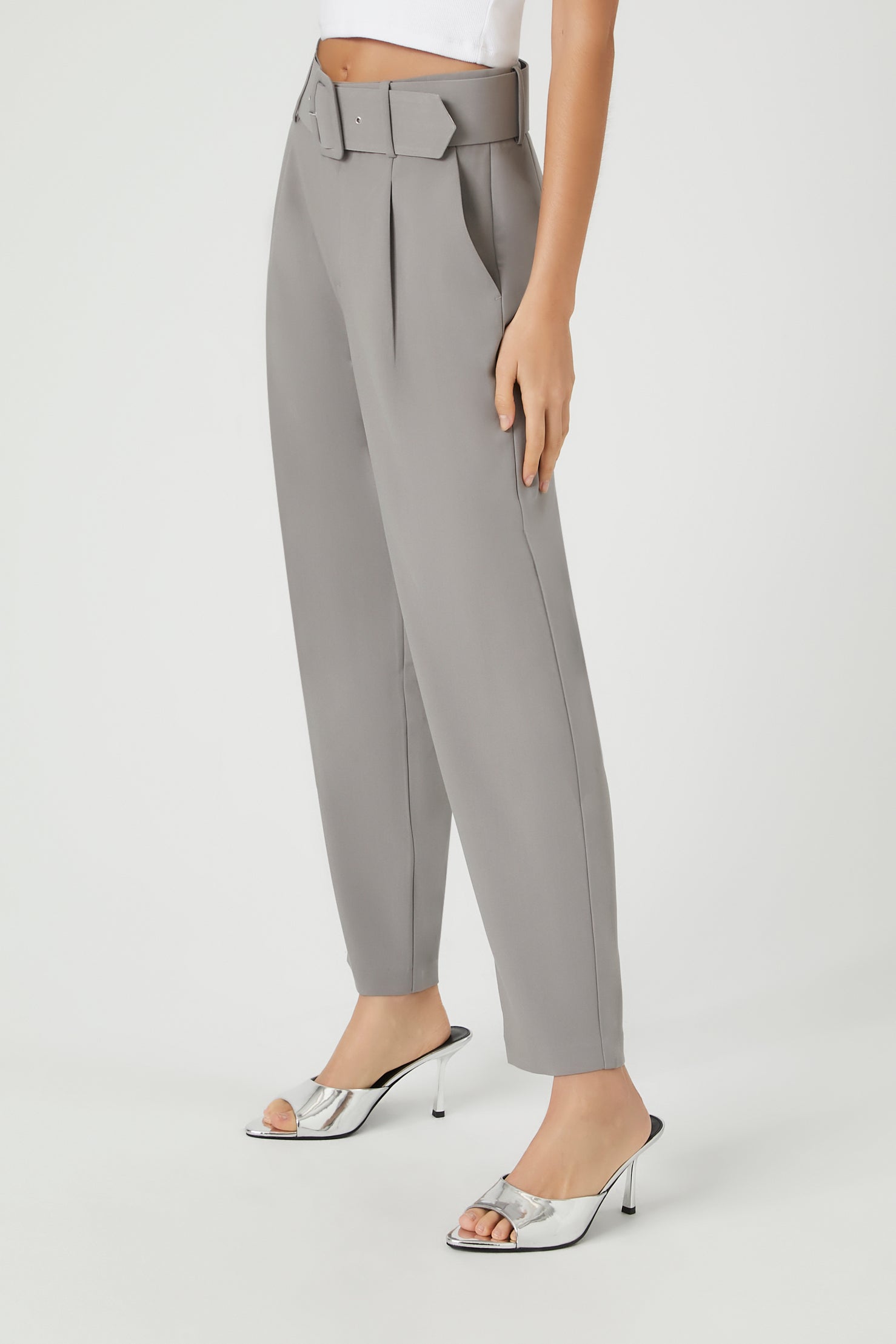 High-Waisted Trousers with Straight-Leg and Ankle Belt