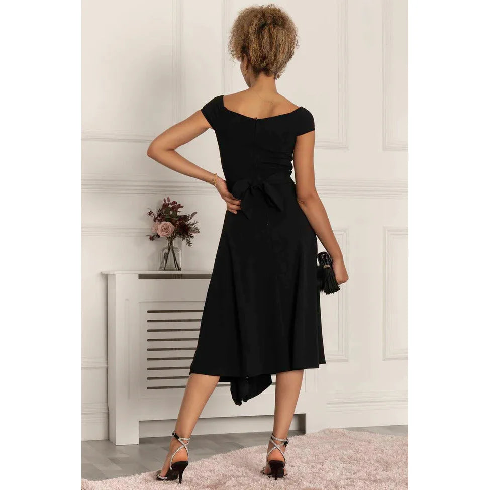 Jolie Moi Black Bardot 1950s Waterfall Swing Dress