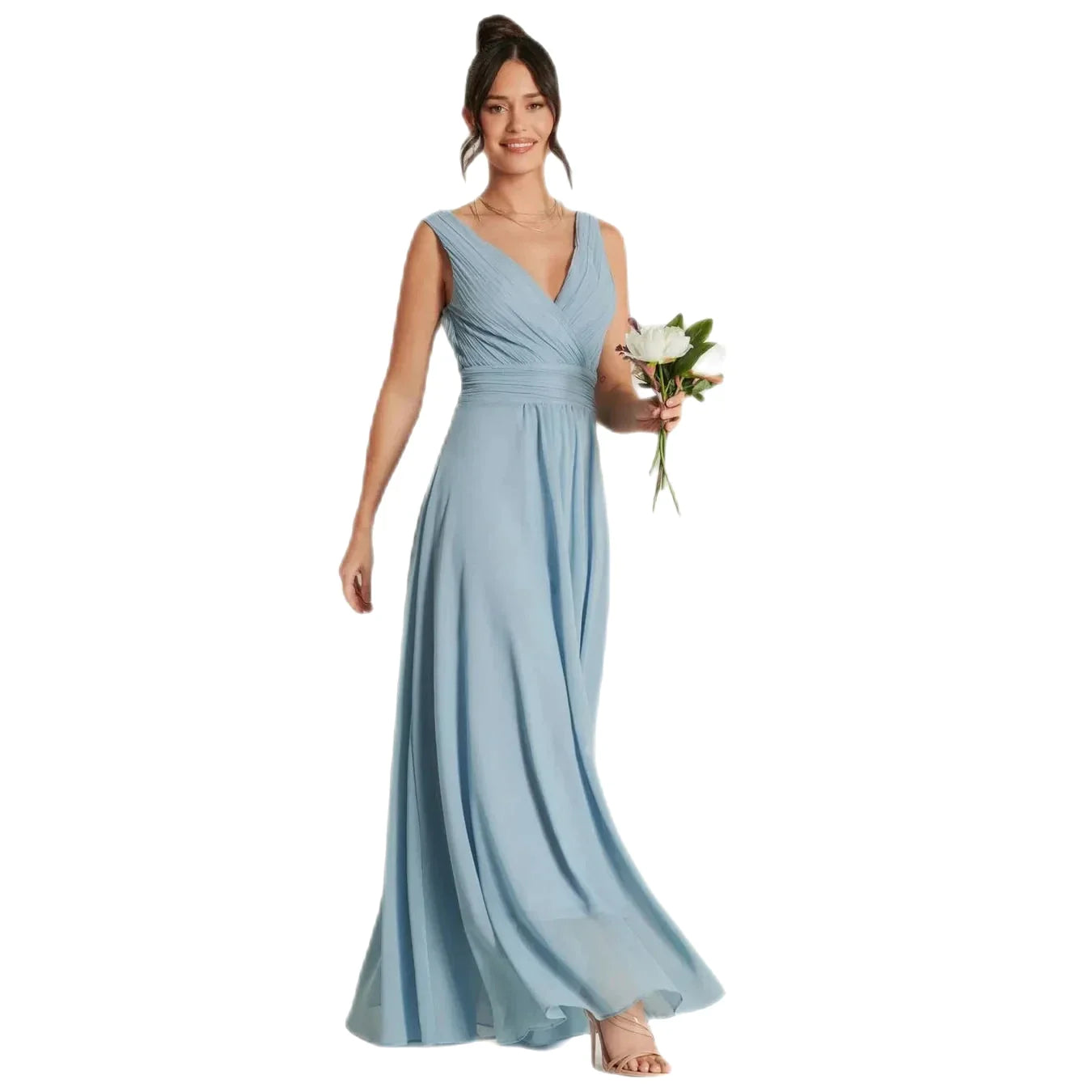 Jolie Moi Pale Blue V-Neck Pleated Maxi Dress