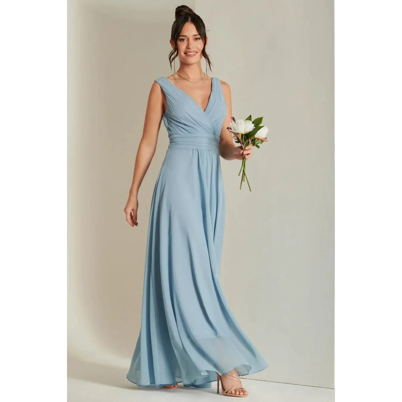 Jolie Moi Pale Blue V-Neck Pleated Maxi Dress