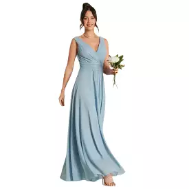 Jolie Moi Pale Blue V-Neck Pleated Maxi Dress