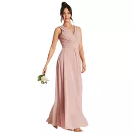 Jolie Moi Pink V-Neck Maxi Dress with Pleated Bodice