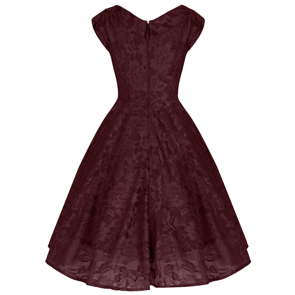 Jolie Moi Wine Red Lace Sweetheart Neck Swing Dress