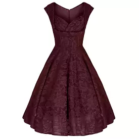 Jolie Moi Wine Red Lace Sweetheart Neck Swing Dress