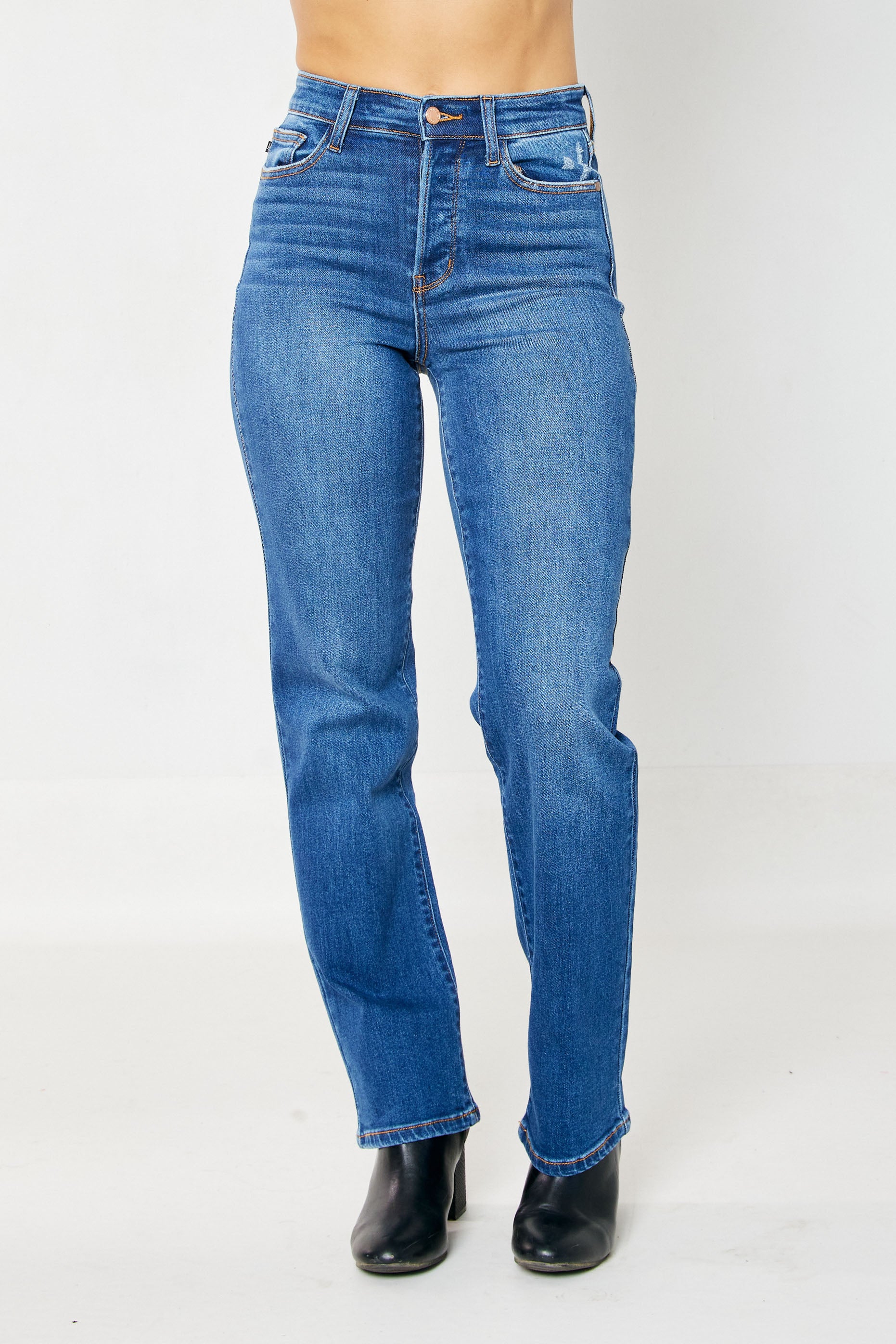 Judy Blue High Waist Straight Leg Jeans with Hidden Button-Fly