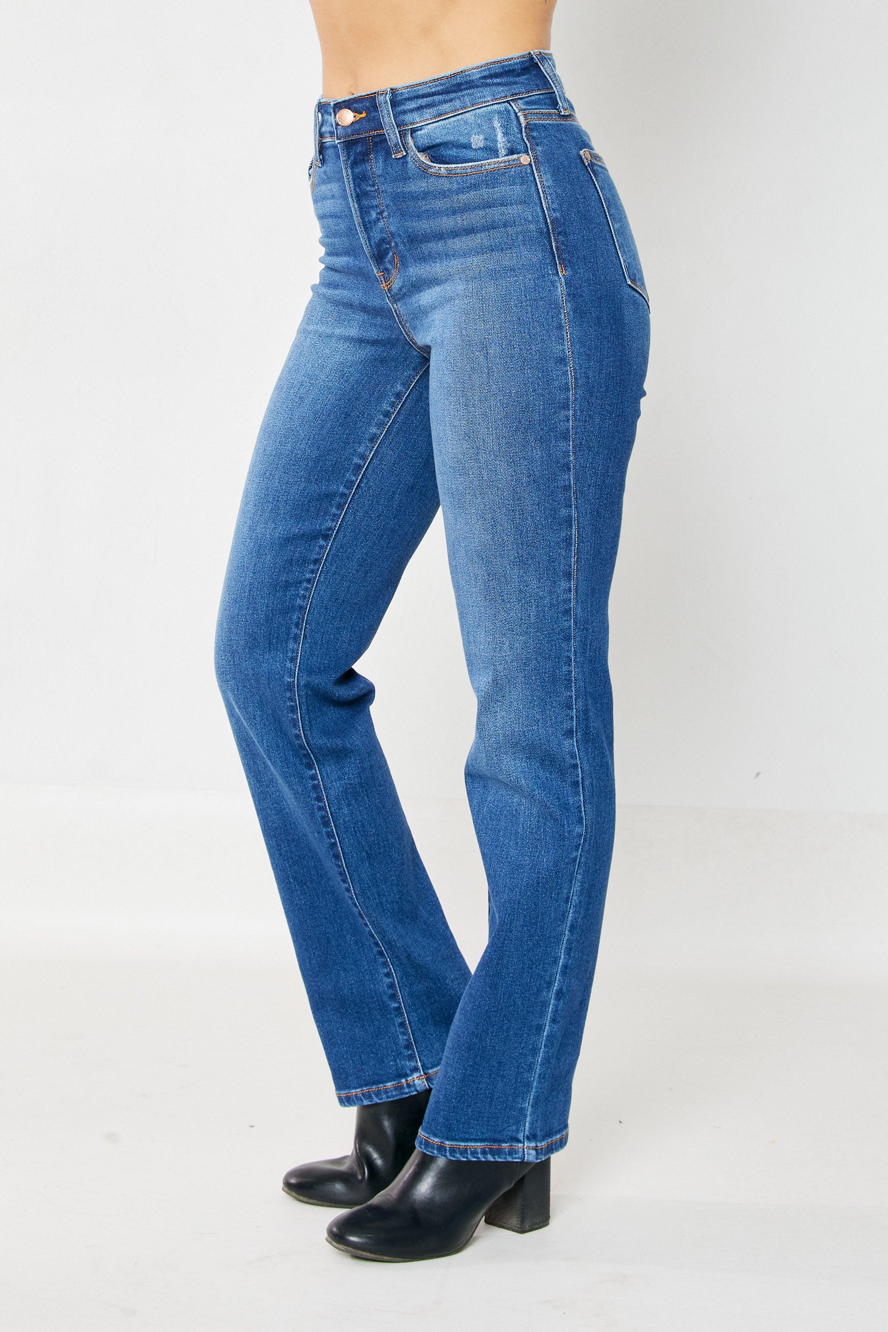 Judy Blue High Waist Straight Leg Jeans with Hidden Button-Fly