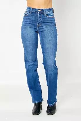 Judy Blue High Waist Straight Leg Jeans with Hidden Button-Fly