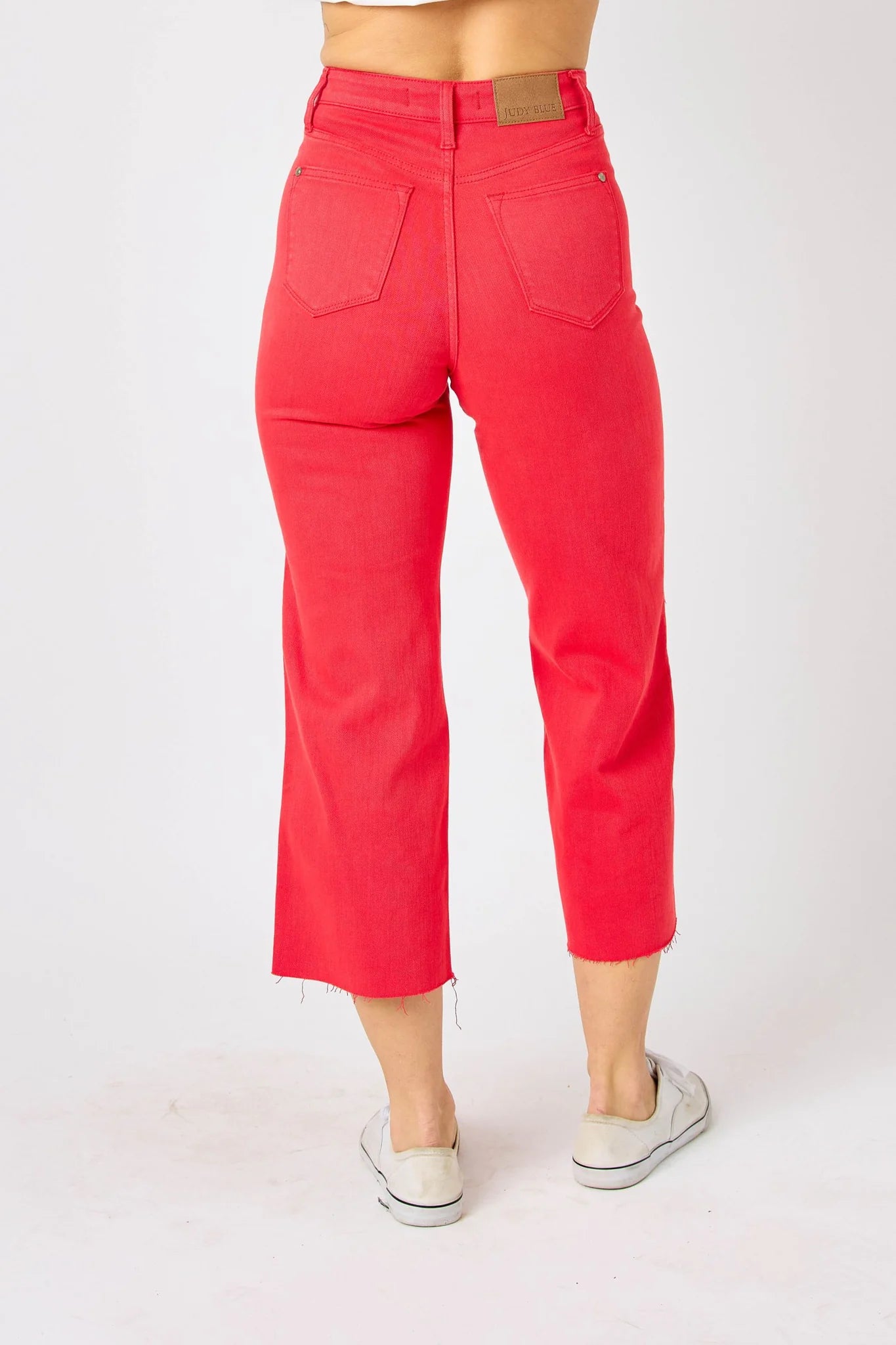 Judy Blue high-waisted garment-dyed crop pants with tummy control and wide legs.