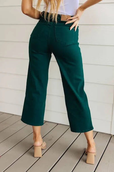 Judy Blue High-Waisted Teal Tummy Control Wide Crop Pants