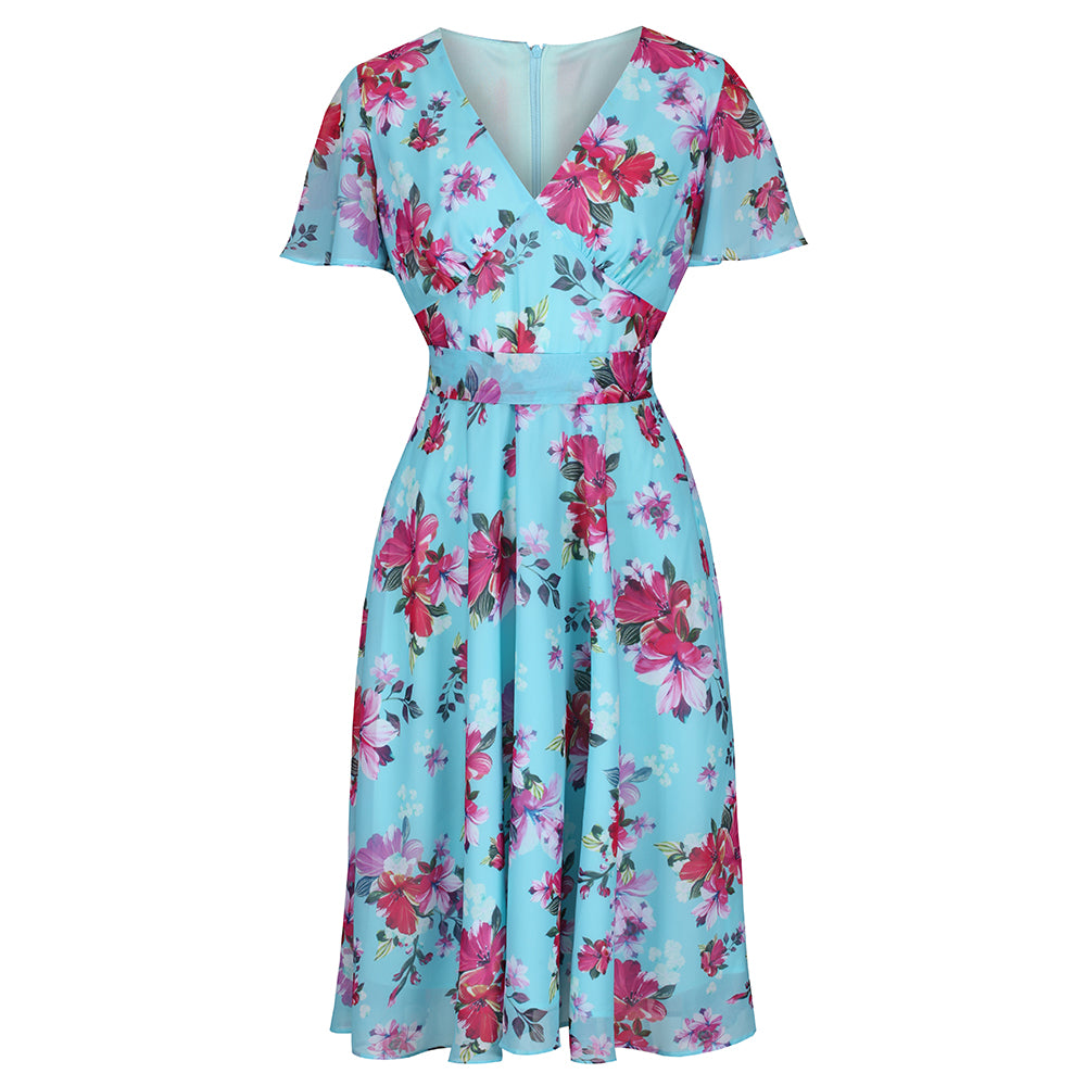 Light Blue Floral Retro Dress - Buy Now!