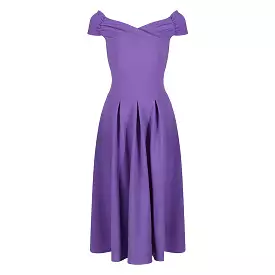 Lilac Purple Bardot Style Swing Dress with Crossover Bust and Cap Sleeves