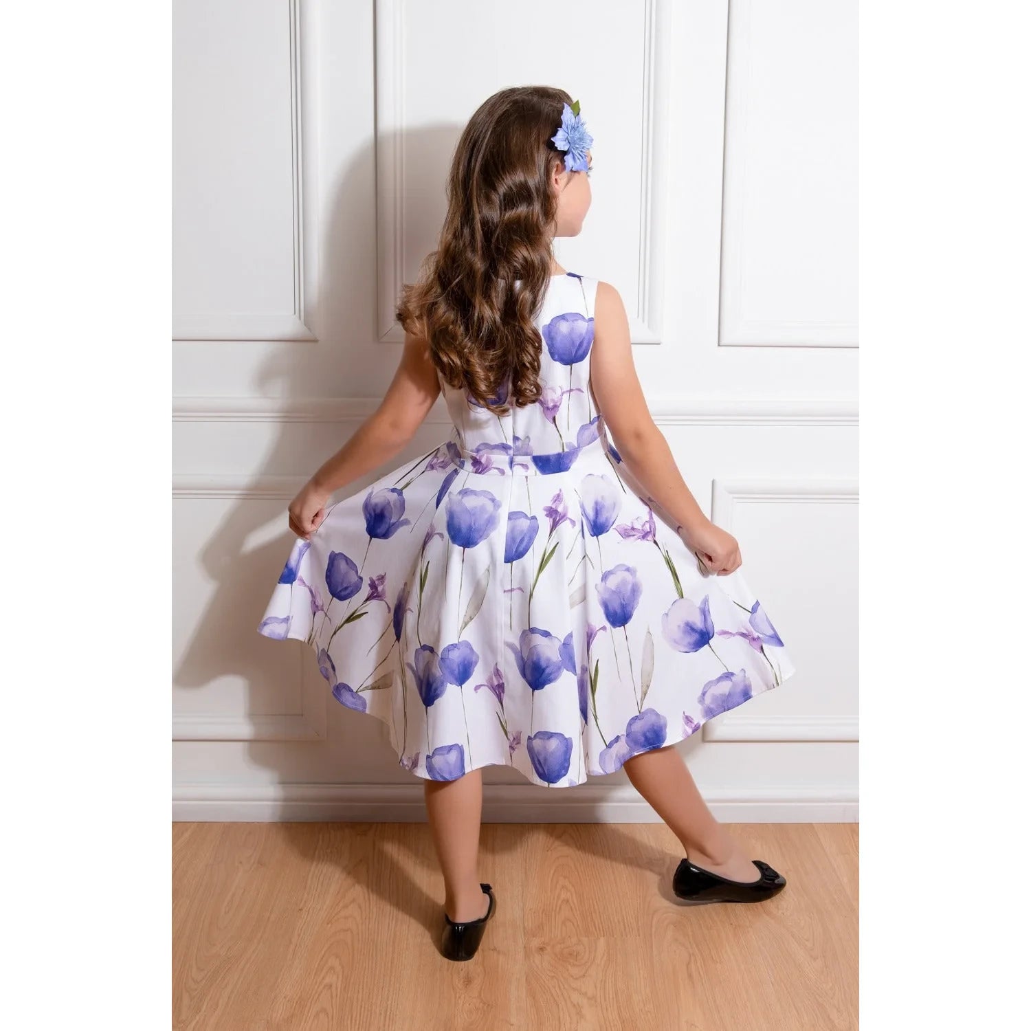 Little Girls' Blue Tulips Swing Dress