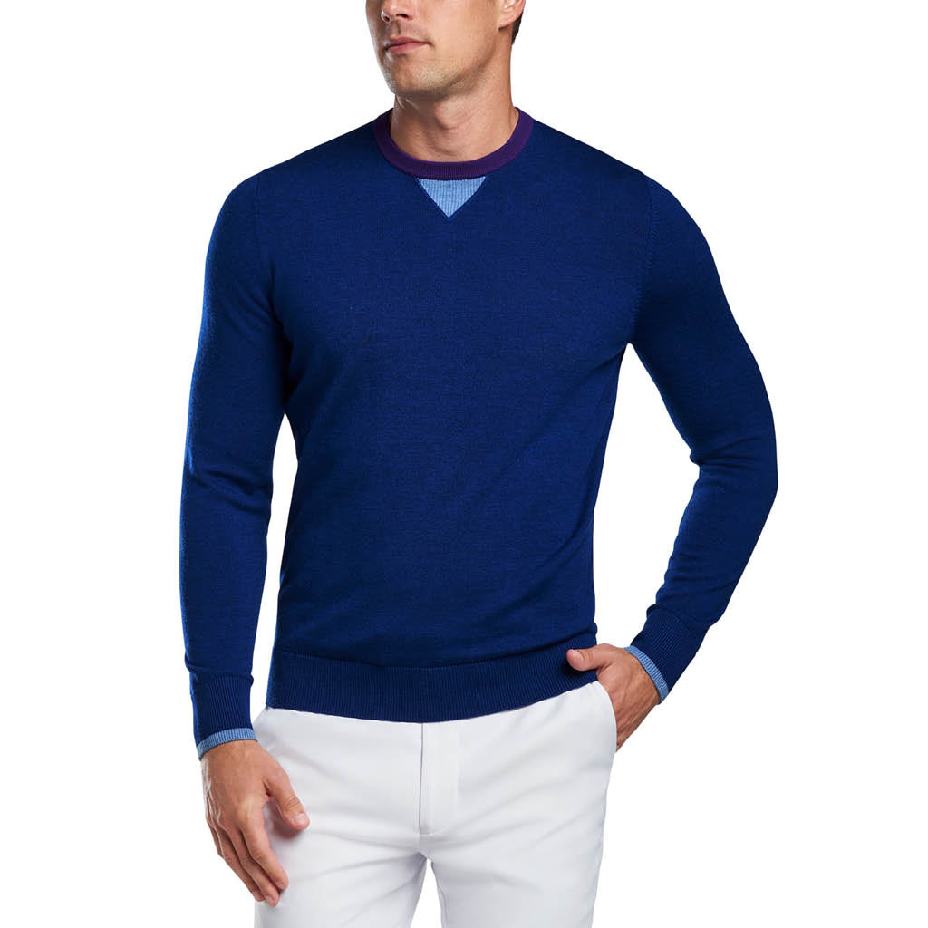 Long sleeve crew neck sweater design in blue