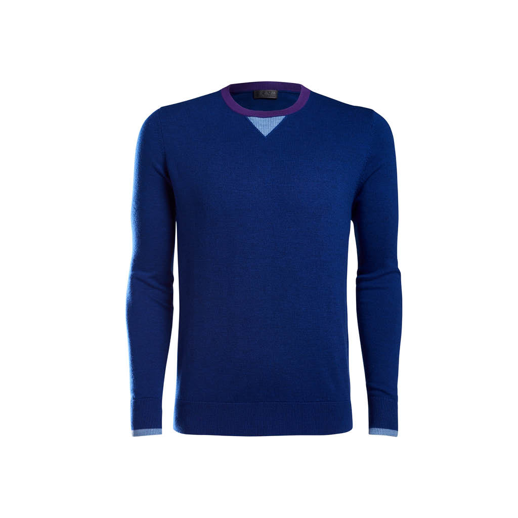 Long sleeve crew neck sweater design in blue