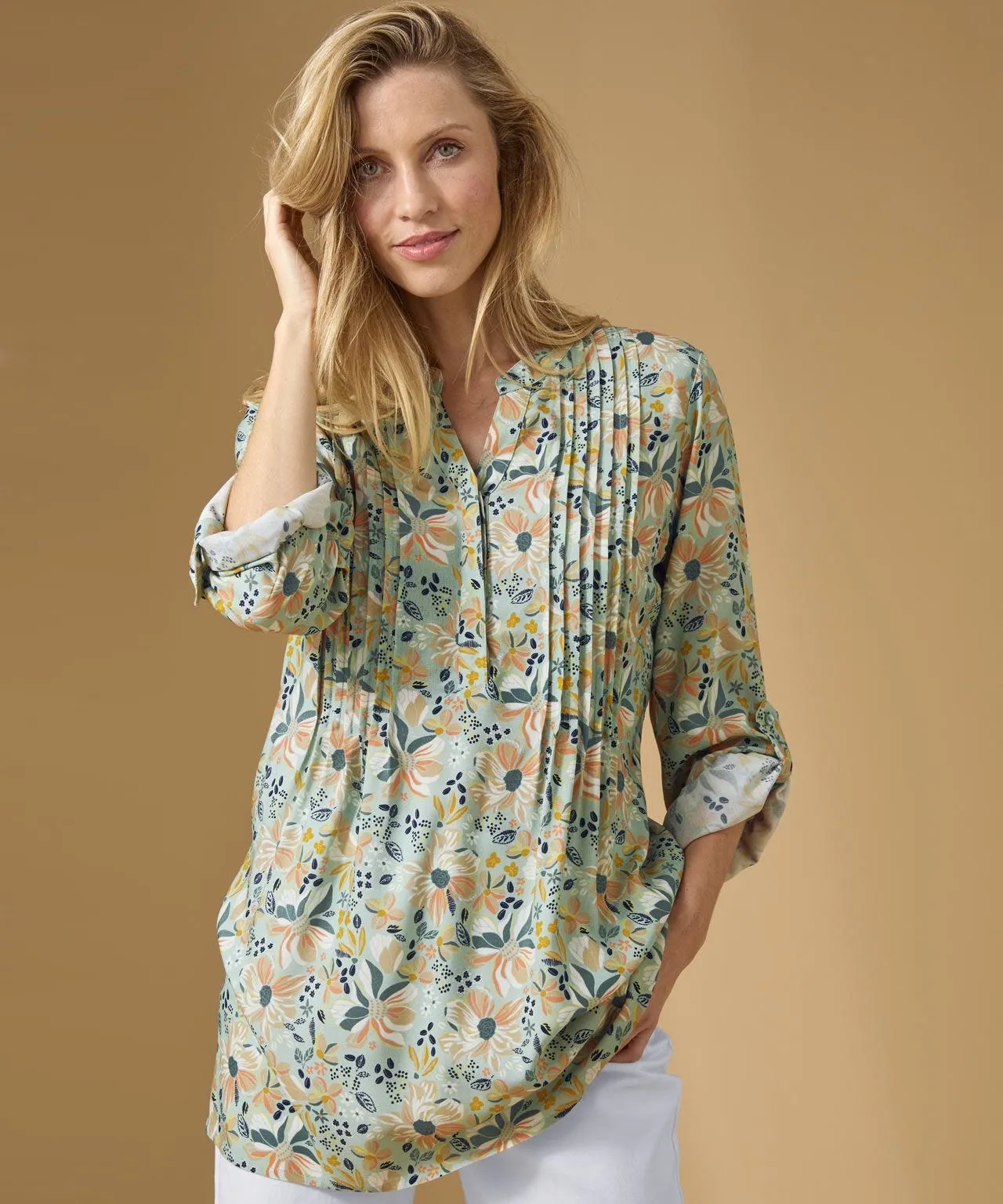 Floral Tunic Blouse with Longline Design