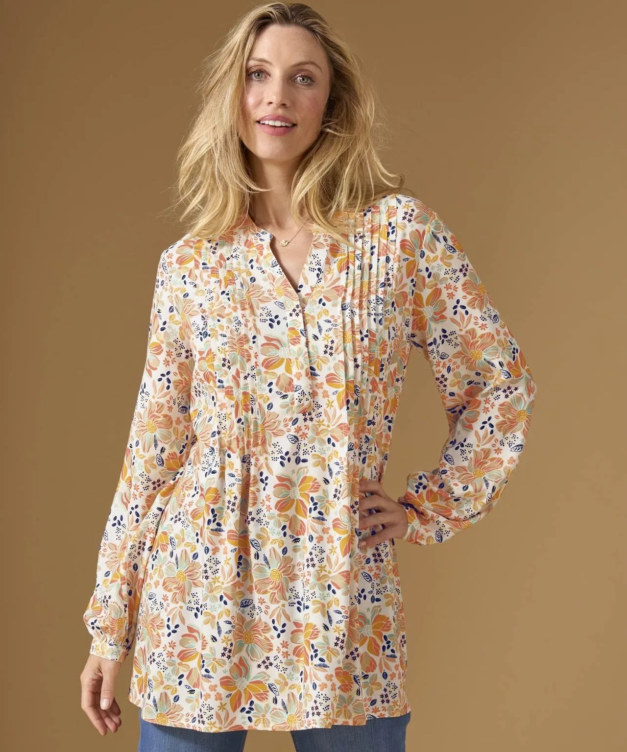 Floral Tunic Blouse with Longline Design