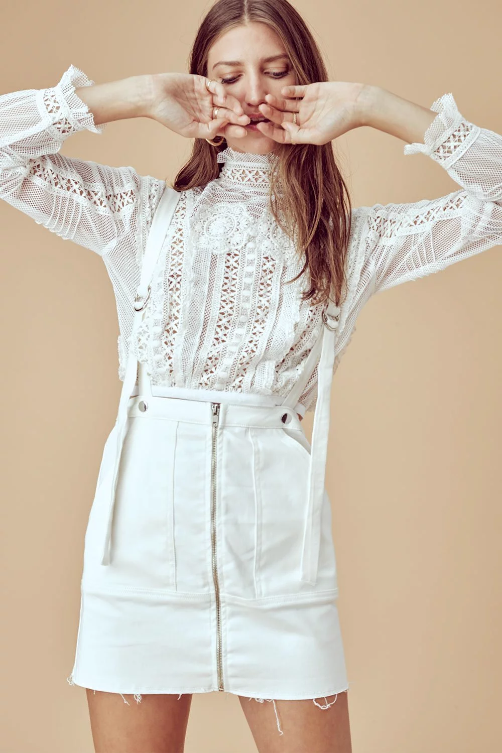 Love and Lemons Monika Overalls Mini Skirt