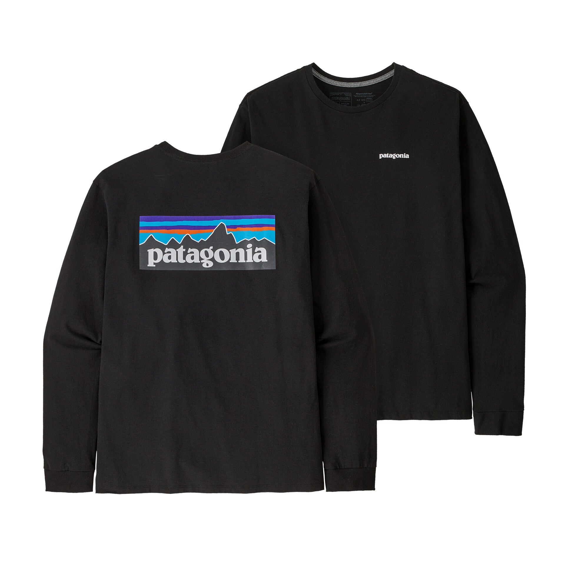 Mens Long Sleeve Patagonia P-6 Logo T-Shirt Black