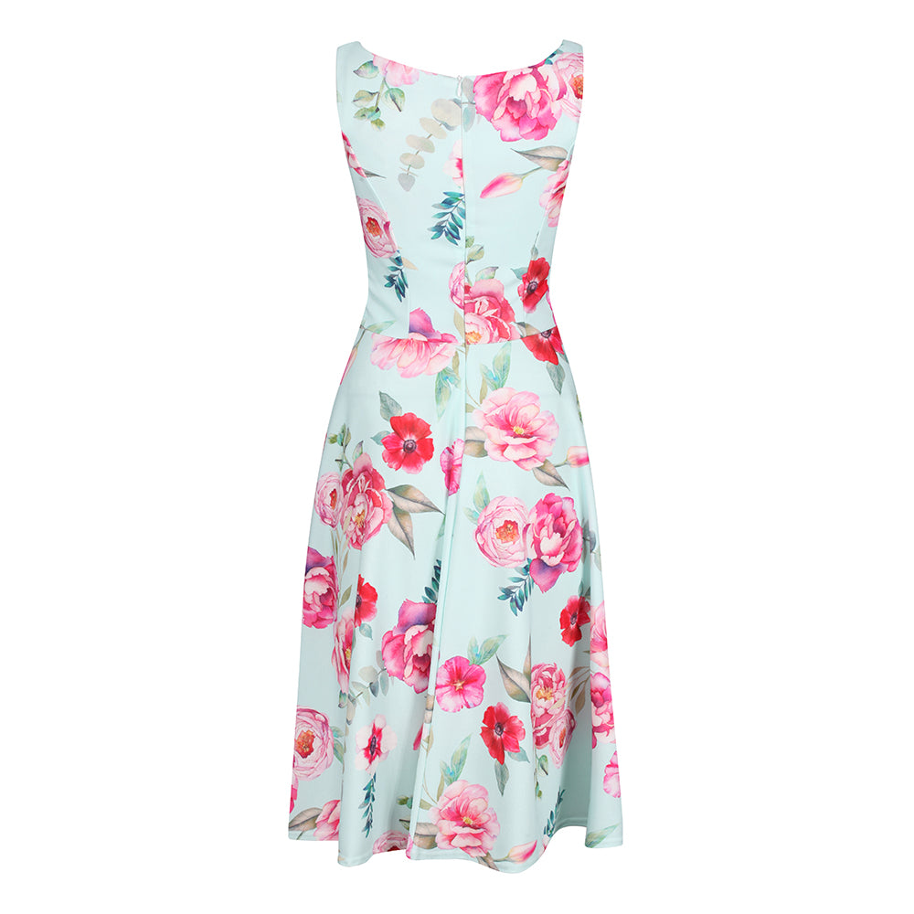 Mint Green Floral Dress - 50s Swing Style - Audrey Print.