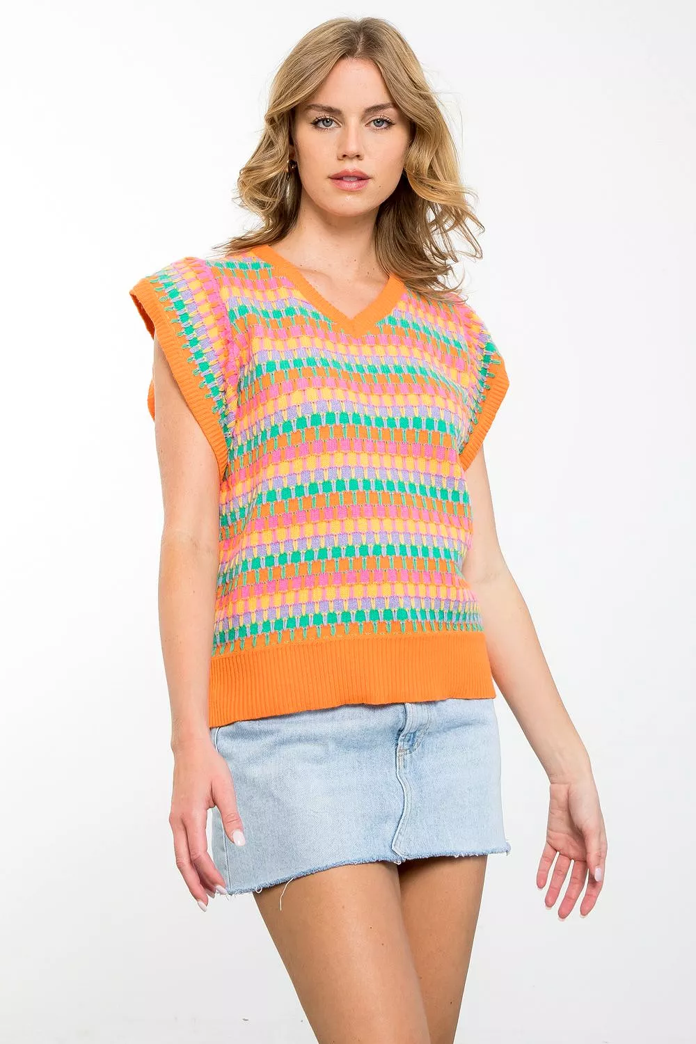 Multi Color V-Neck Knit Top