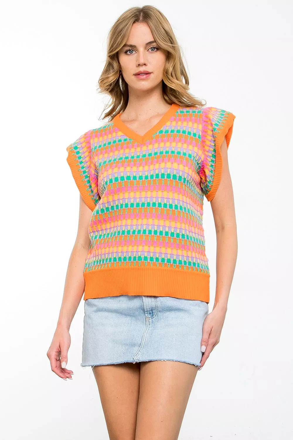 Multi Color V-Neck Knit Top