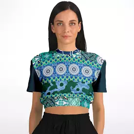 Mykonos Floral Patchwork Cropped Sweater - Short Sleeve Eco-Poly