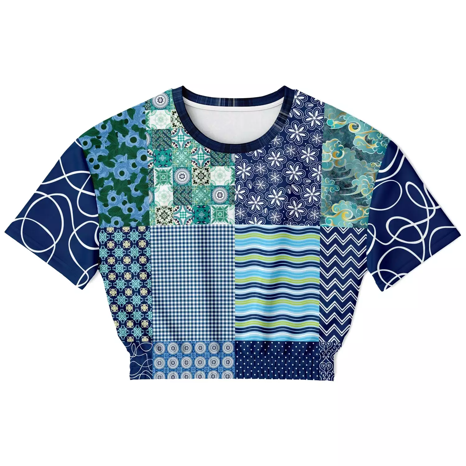 Mykonos Patchwork Print Short Sleeve Crop Sweater