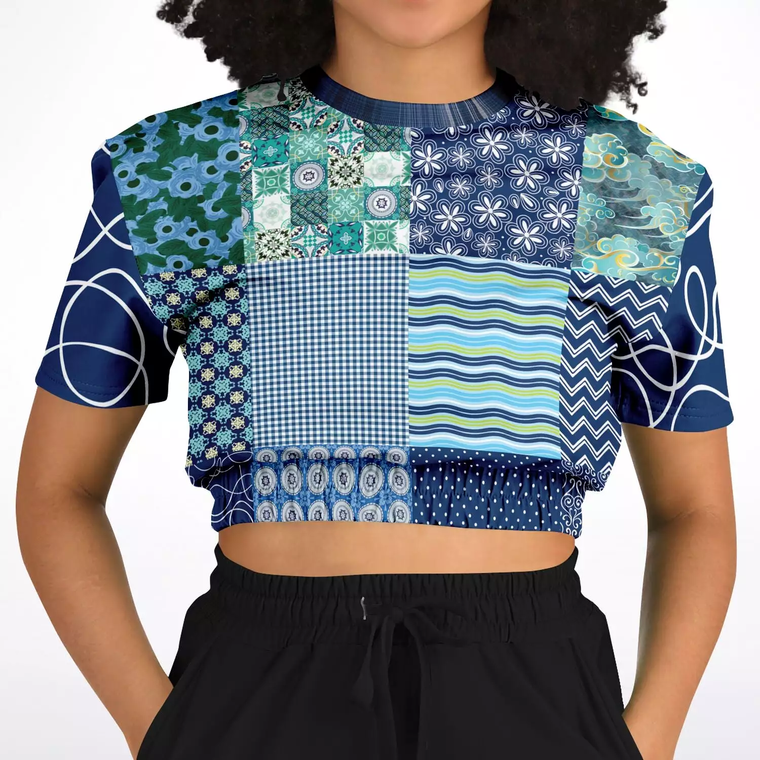 Mykonos Patchwork Print Short Sleeve Crop Sweater