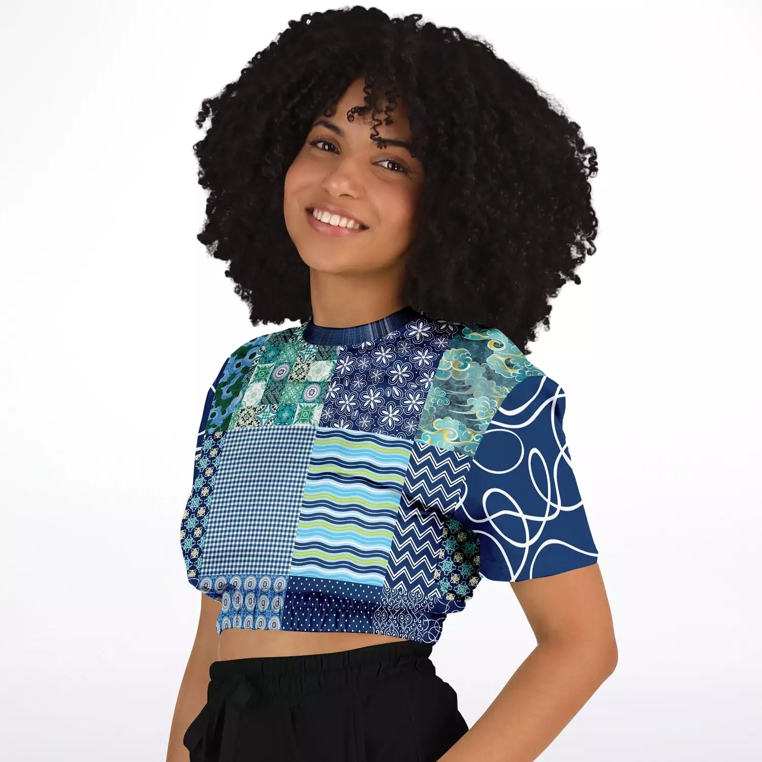 Mykonos Patchwork Print Short Sleeve Crop Sweater