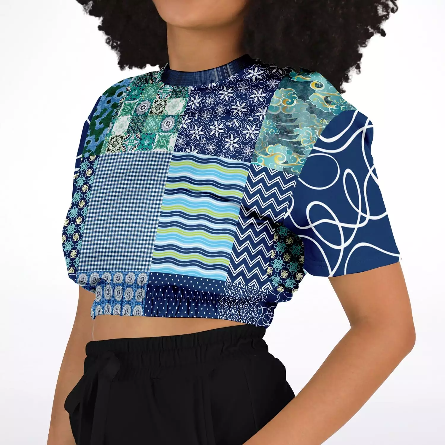 Mykonos Patchwork Print Short Sleeve Crop Sweater