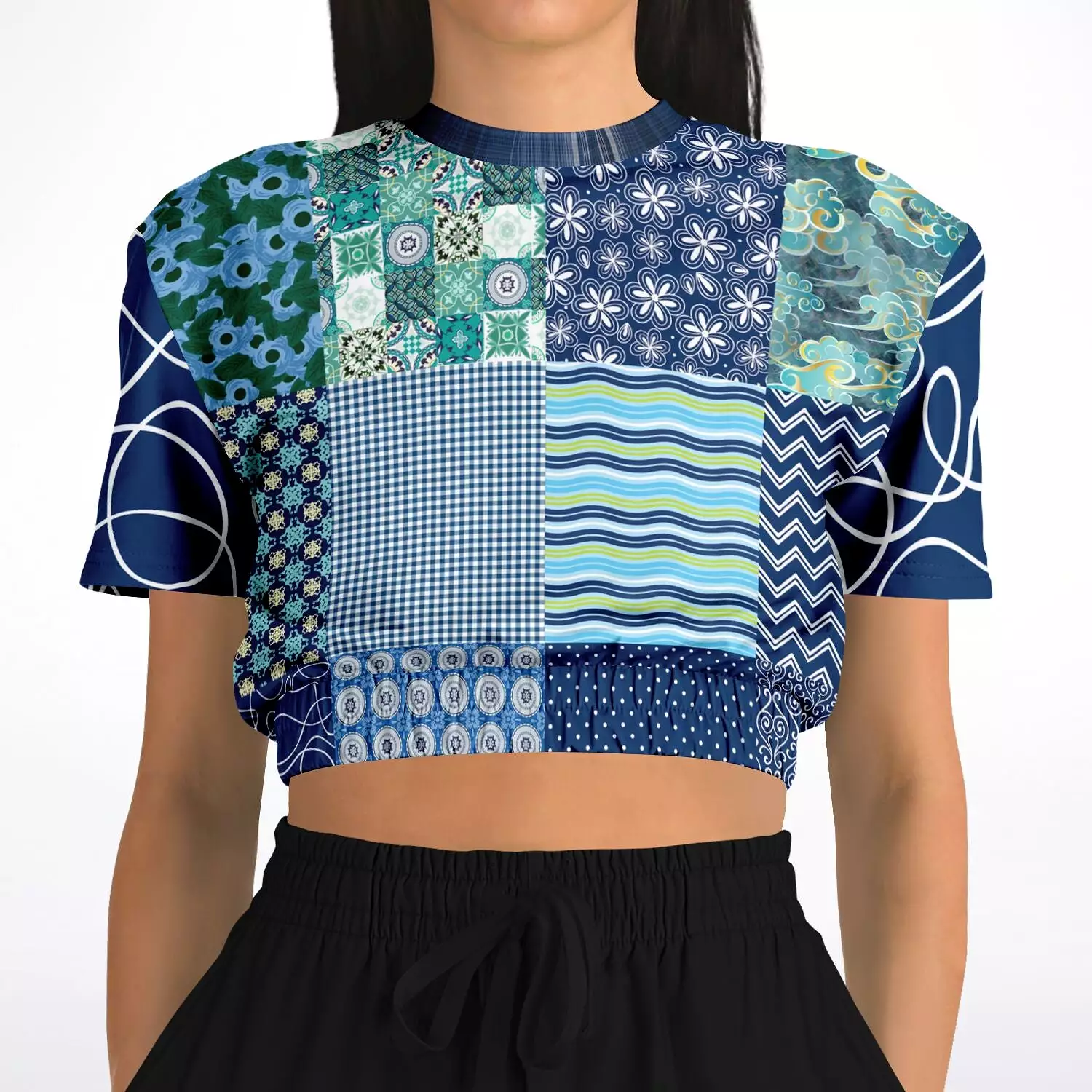 Mykonos Patchwork Print Short Sleeve Crop Sweater