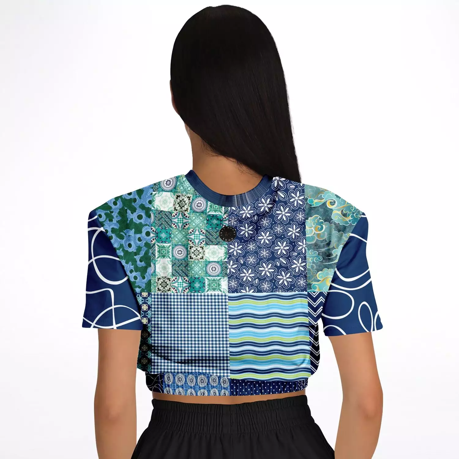 Mykonos Patchwork Print Short Sleeve Crop Sweater