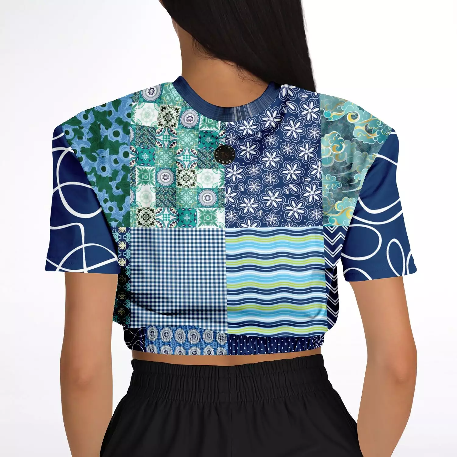 Mykonos Patchwork Print Short Sleeve Crop Sweater