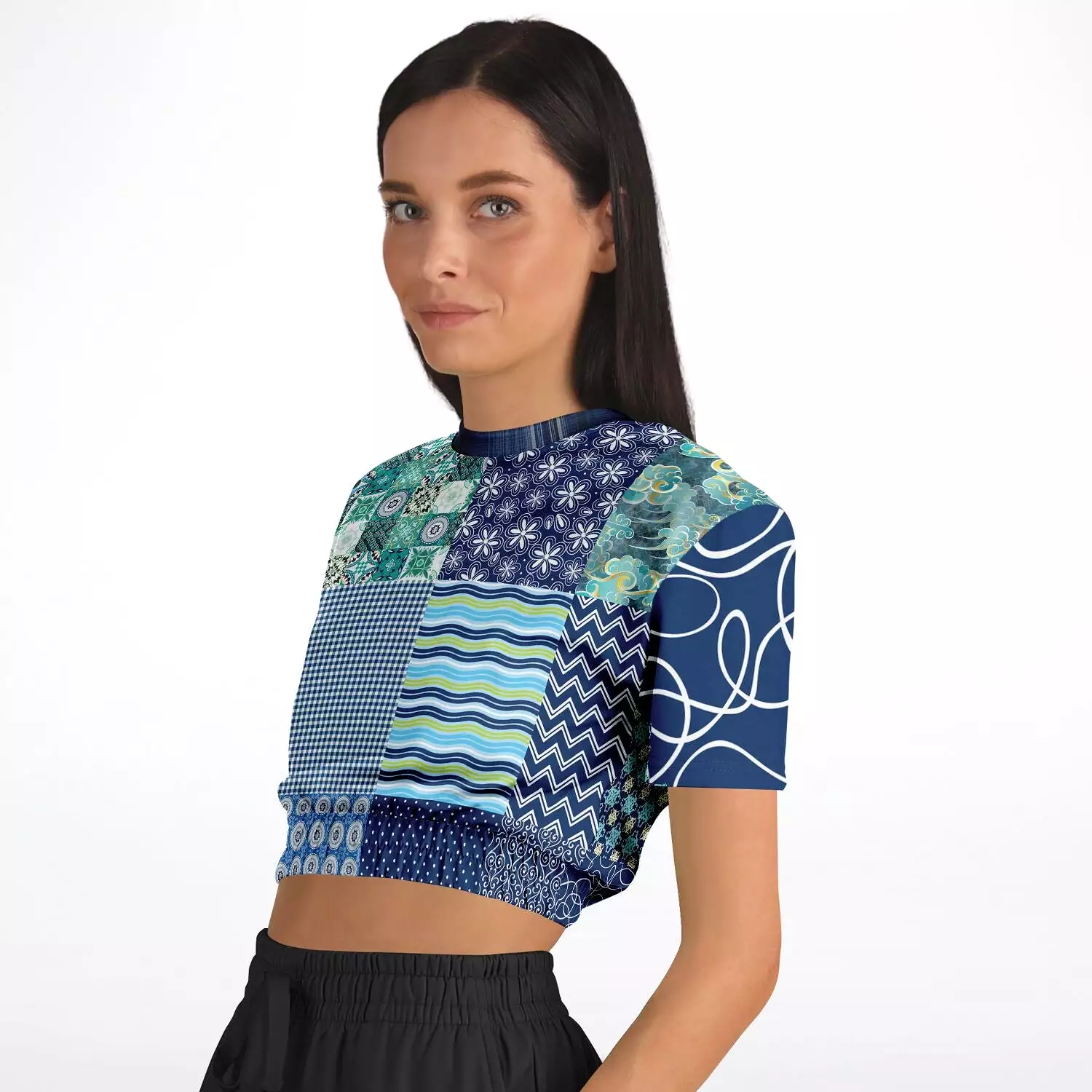 Mykonos Patchwork Print Short Sleeve Crop Sweater