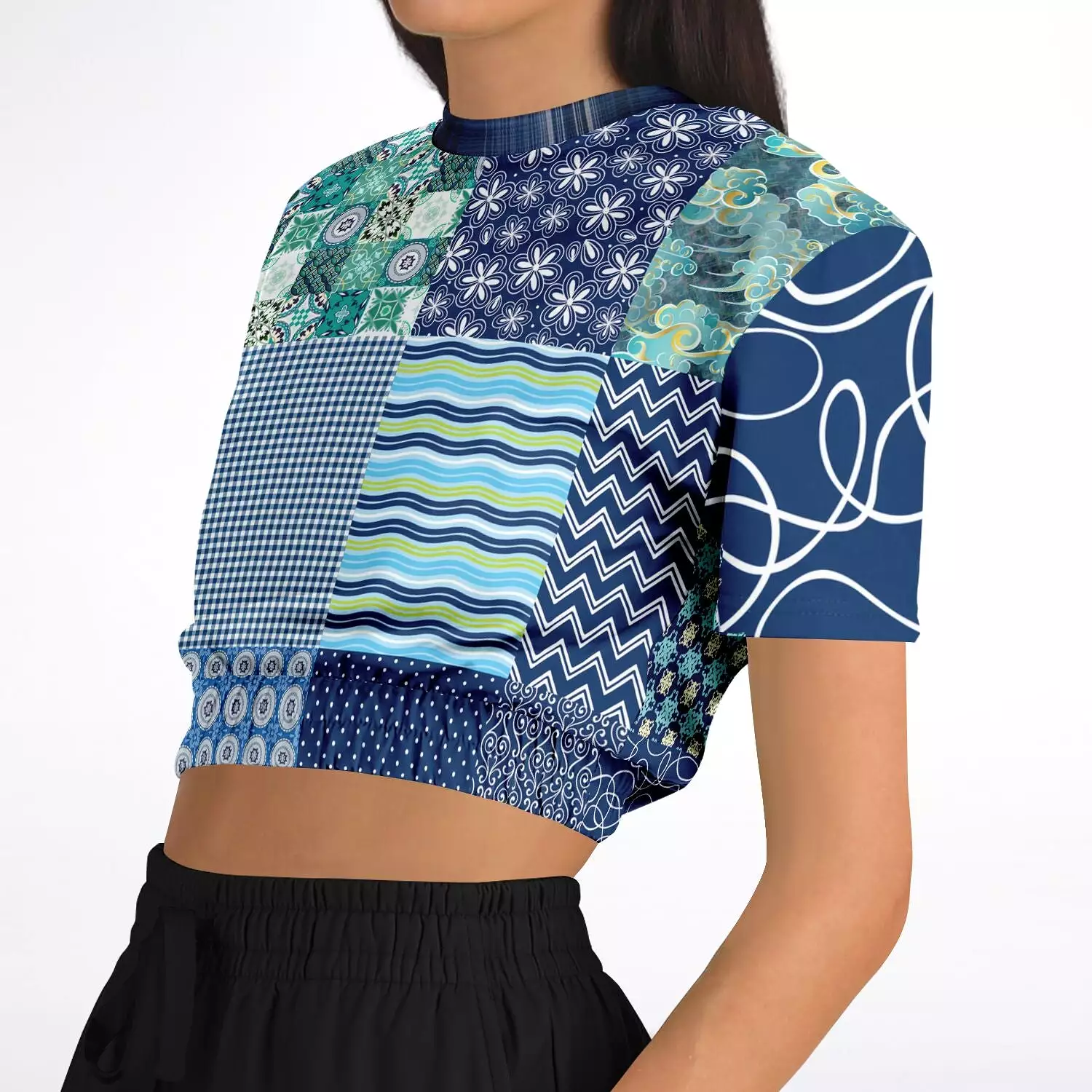 Mykonos Patchwork Print Short Sleeve Crop Sweater