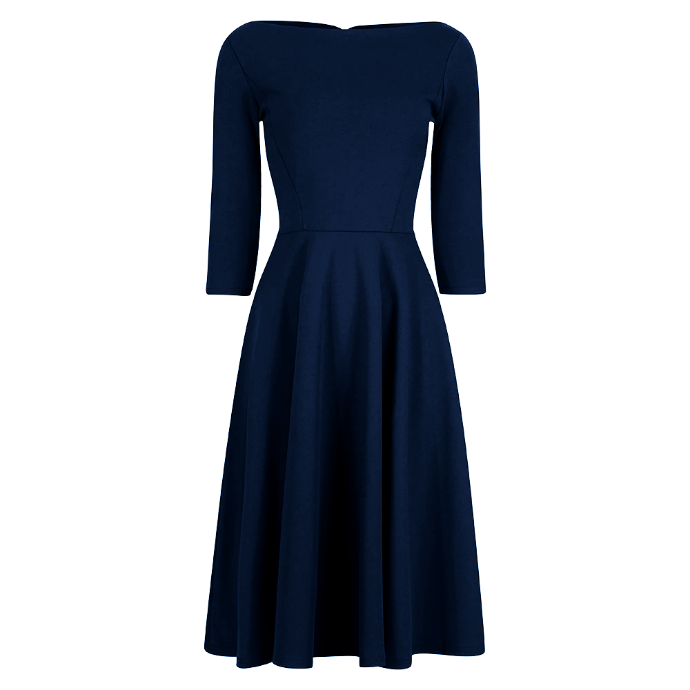 Navy Blue Audrey 1950s Swing Dress - 3/4 Sleeve