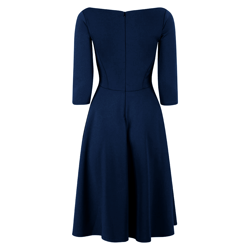 Navy Blue Audrey 1950s Swing Dress - 3/4 Sleeve