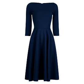 Navy Blue Audrey 1950s Swing Dress - 3/4 Sleeve