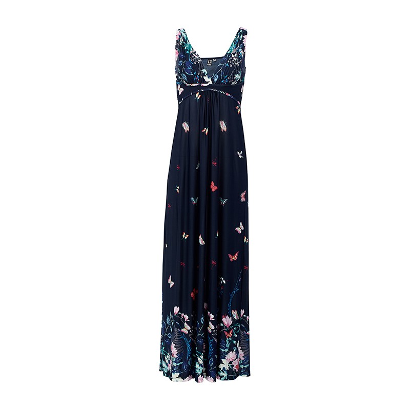 Navy Sleeveless Long Dress (Butterfly Style)