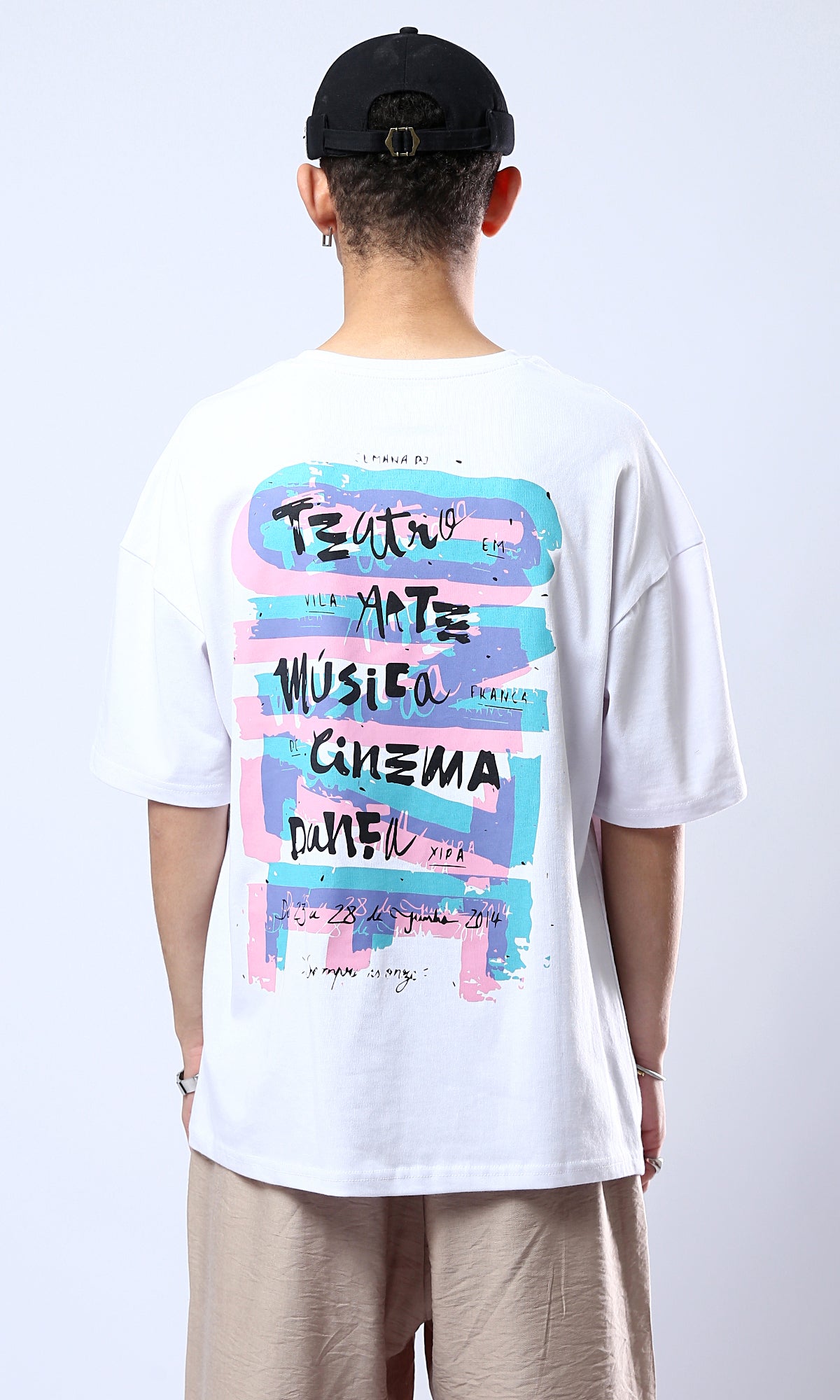 O178405 White Cotton Tee with Front Print and Back Design