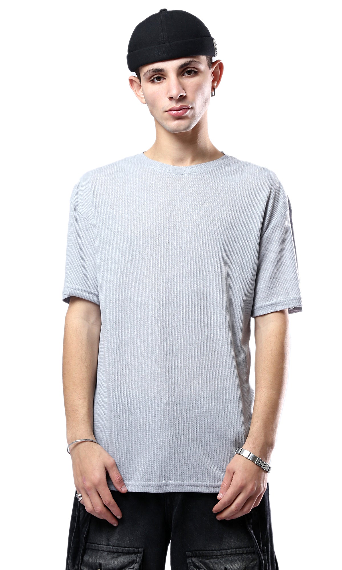 O178879 Cotton Tee - Grey Elbow-Sleeves Self Pattern